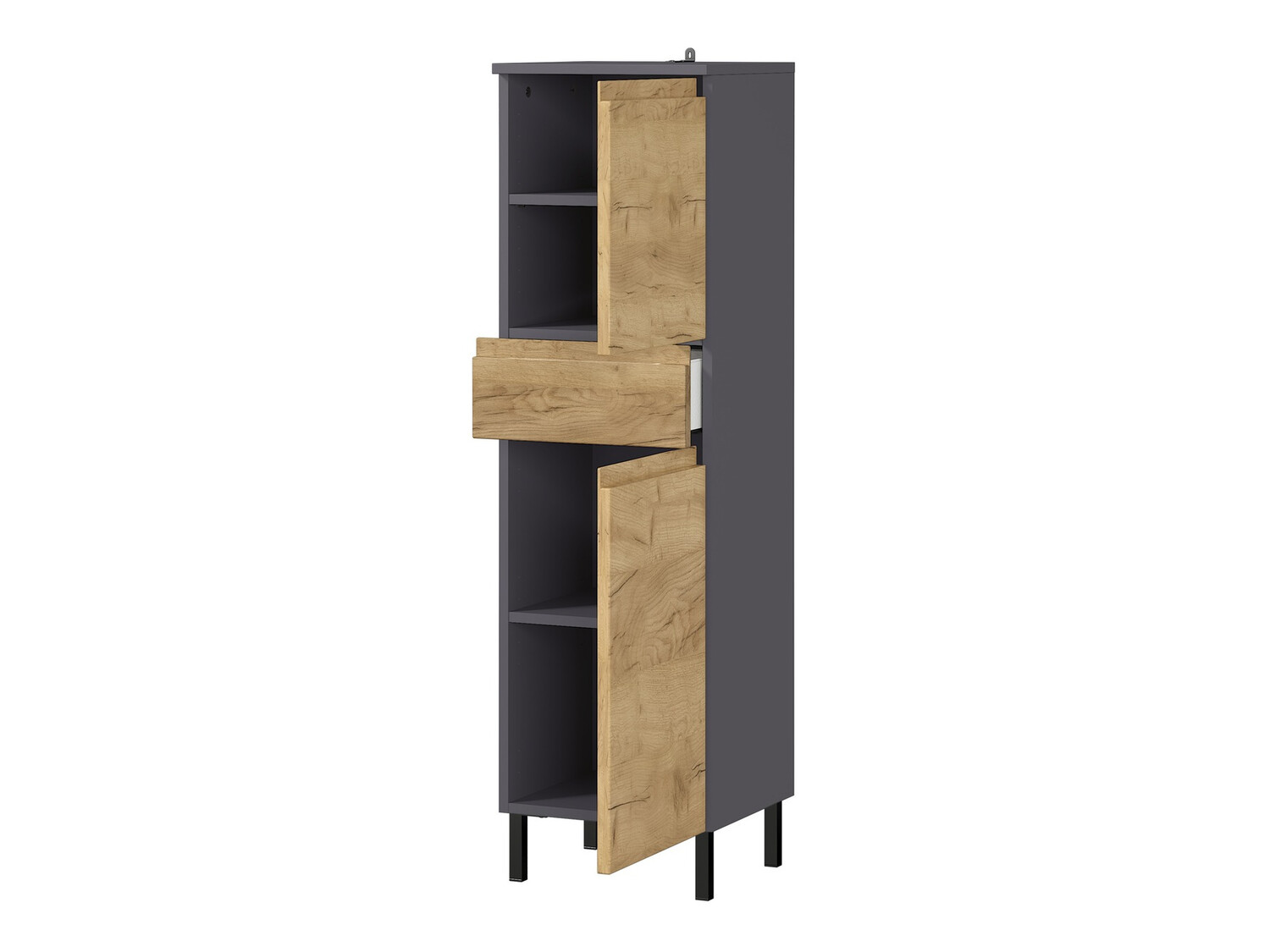 Armário colocado para casa de banho Talmira 101 (Grafite + Grande carvalho)