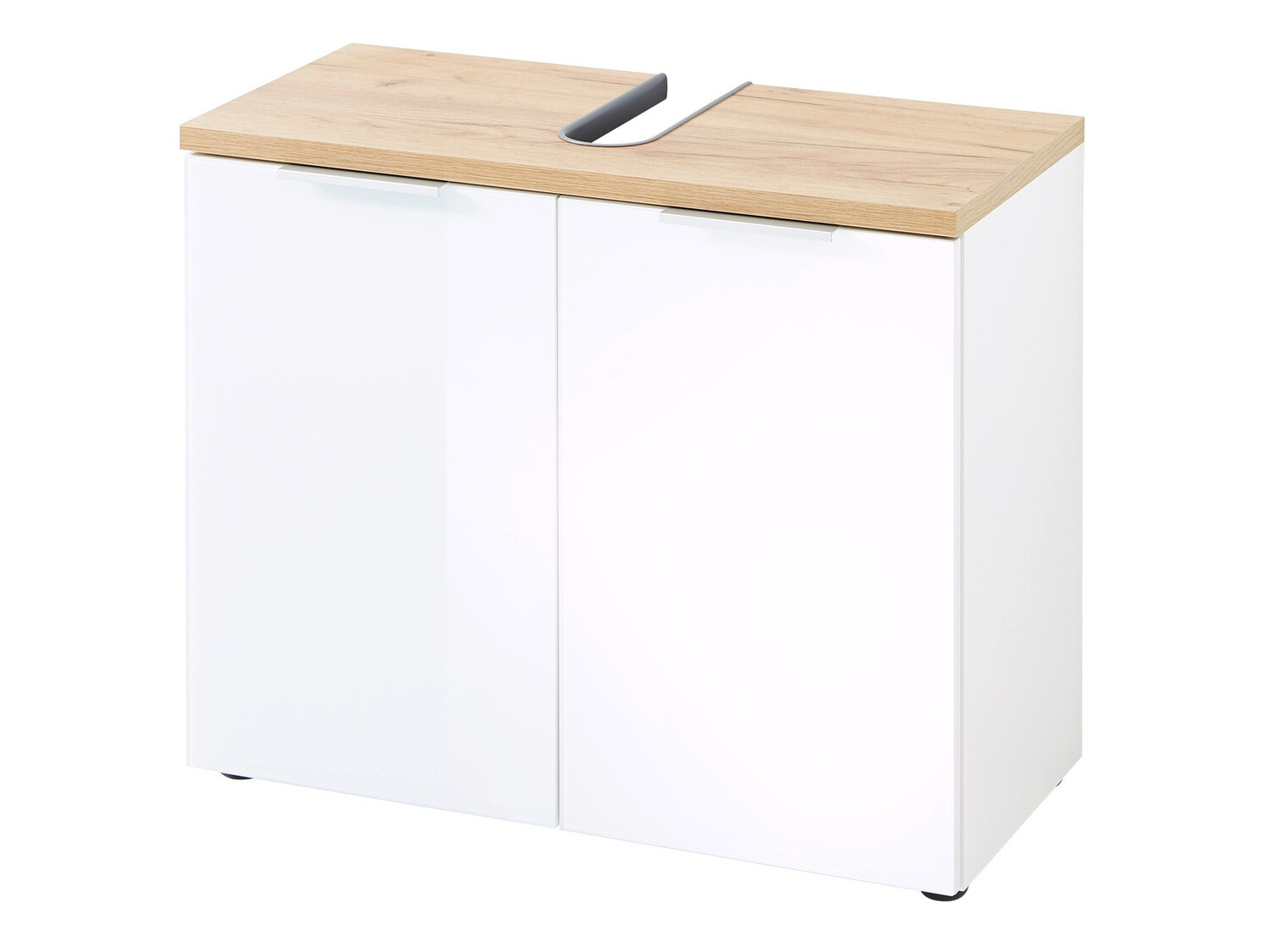 Armário com lavatório de apoio próprio para casa de banho Levciro 102 (Branco brilhante + Navarra carvalho)