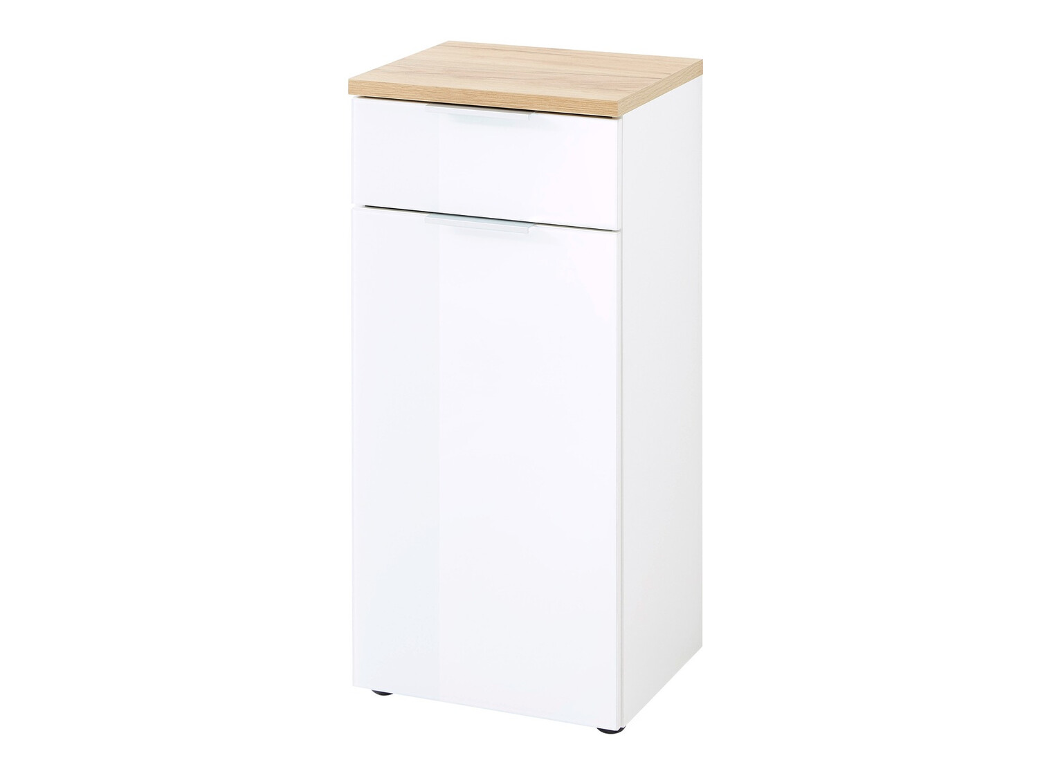 Armário colocado para casa de banho Levciro 101 (Branco brilhante + Navarra carvalho)