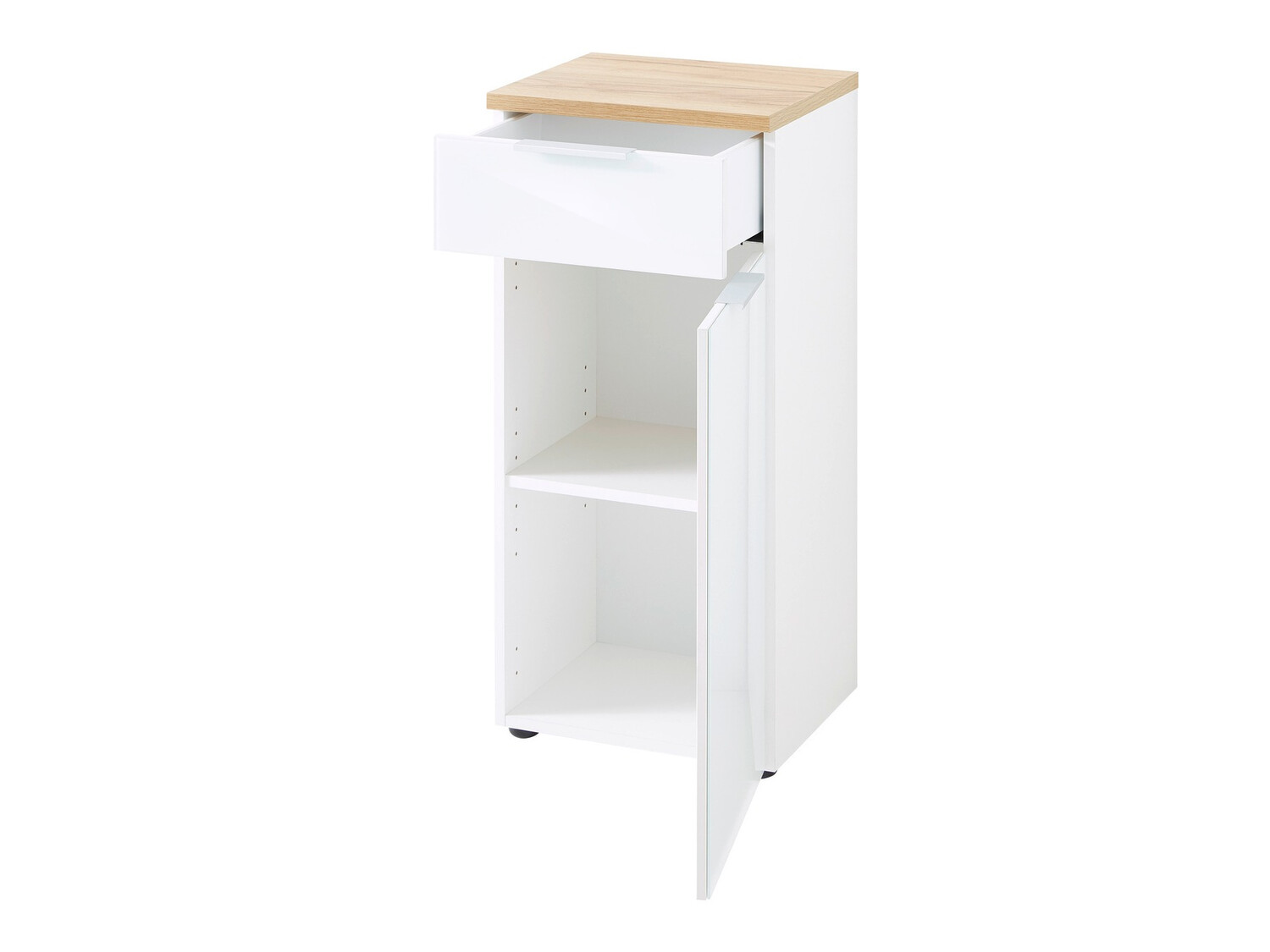 Armário colocado para casa de banho Levciro 101 (Branco brilhante + Navarra carvalho)