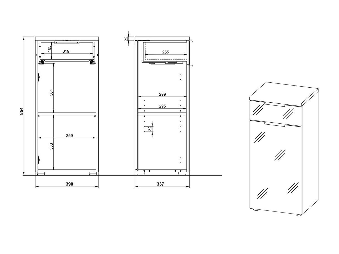 Armário colocado para casa de banho Levciro 101 (Branco brilhante + Navarra carvalho)