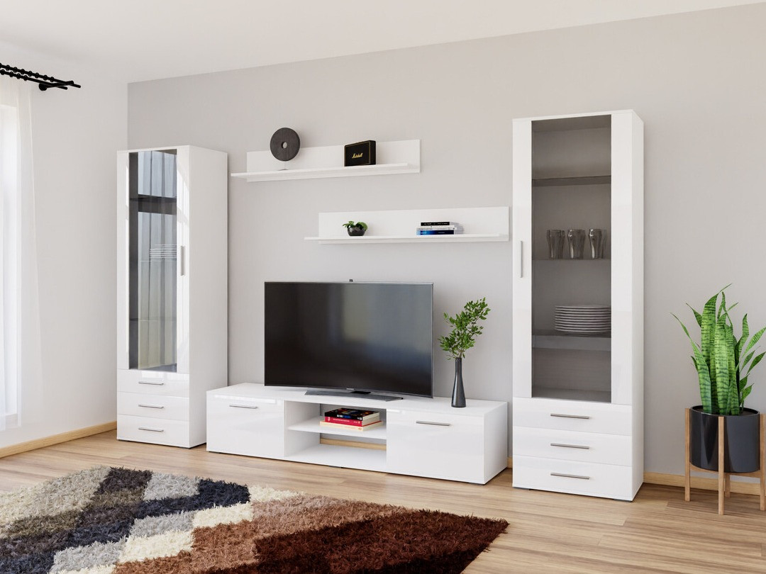 Conjunto para sala de estar Tornola 109 (Branco + Branco brilhante)