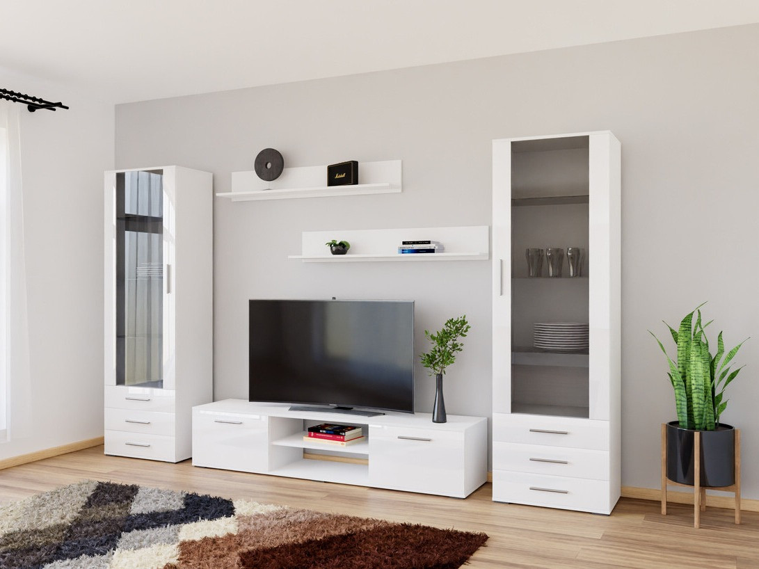 Conjunto para sala de estar Tornola 109 (Branco + Branco brilhante)