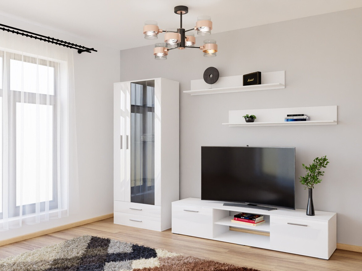 Conjunto para sala de estar Tornola 115 (Branco + Branco brilhante)