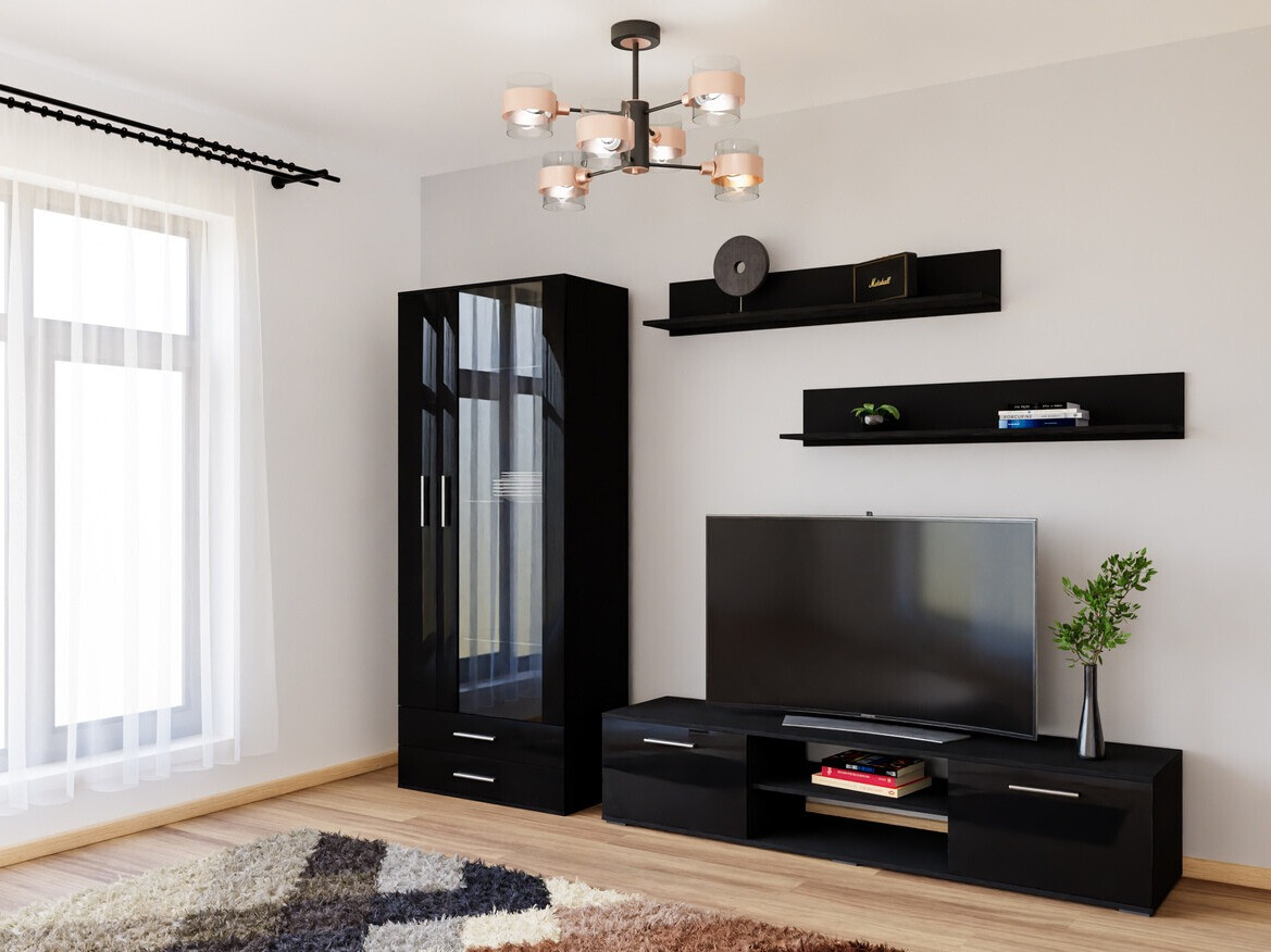 Conjunto para sala de estar Tornola 115 (Preto + Preto brilhante)