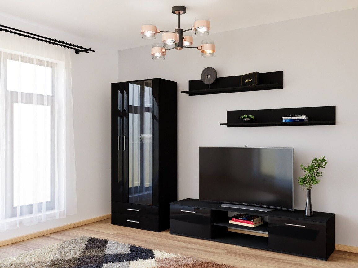 Conjunto para sala de estar Tornola 115 (Preto + Preto brilhante)