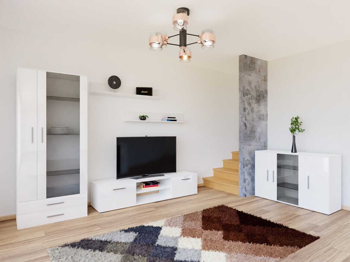 Conjunto para sala de estar Tornola 116 (Branco + Branco brilhante)