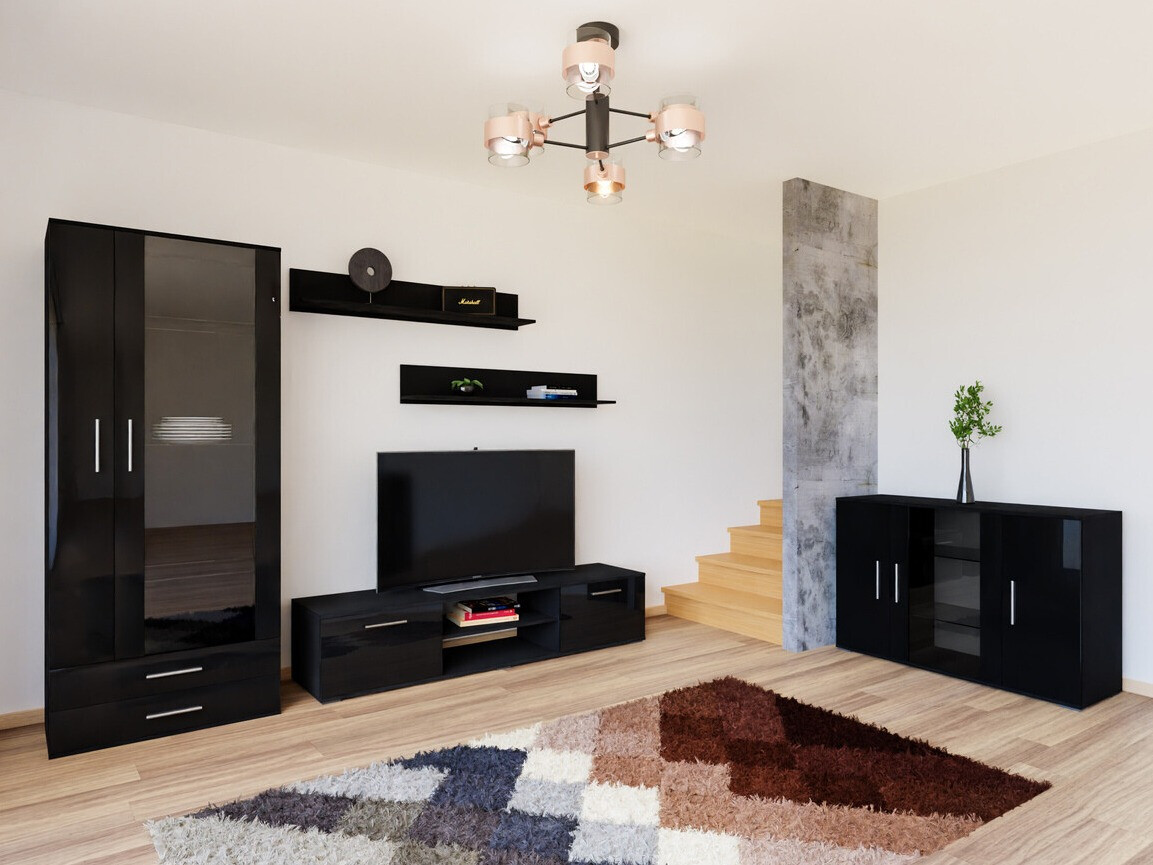 Conjunto para sala de estar Tornola 116 (Preto + Preto brilhante)