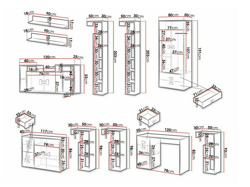 Conjunto de mobiliário Florevi 105 (Mate branco + Carvalho Artisan)