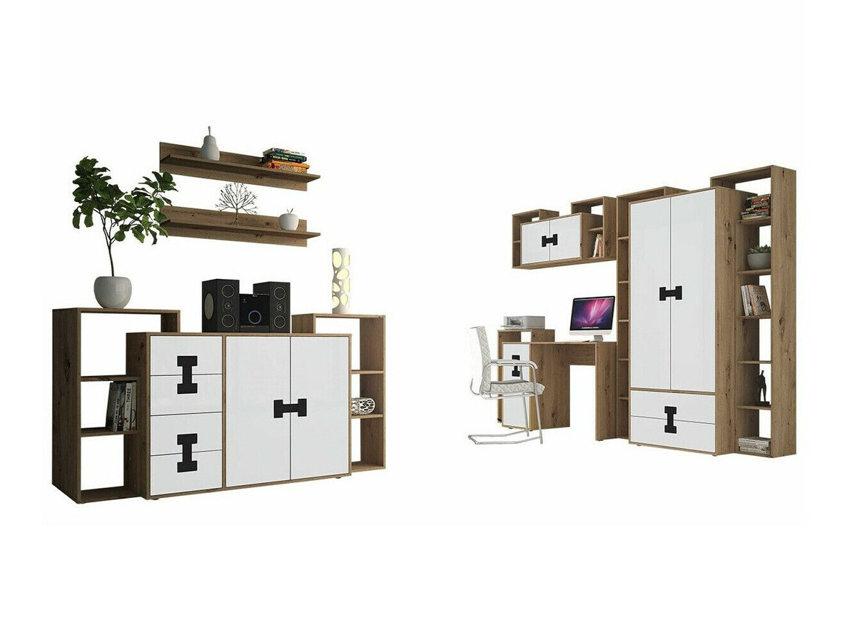 Conjunto de mobiliário Florevi 105 (Mate branco + Carvalho Artisan)