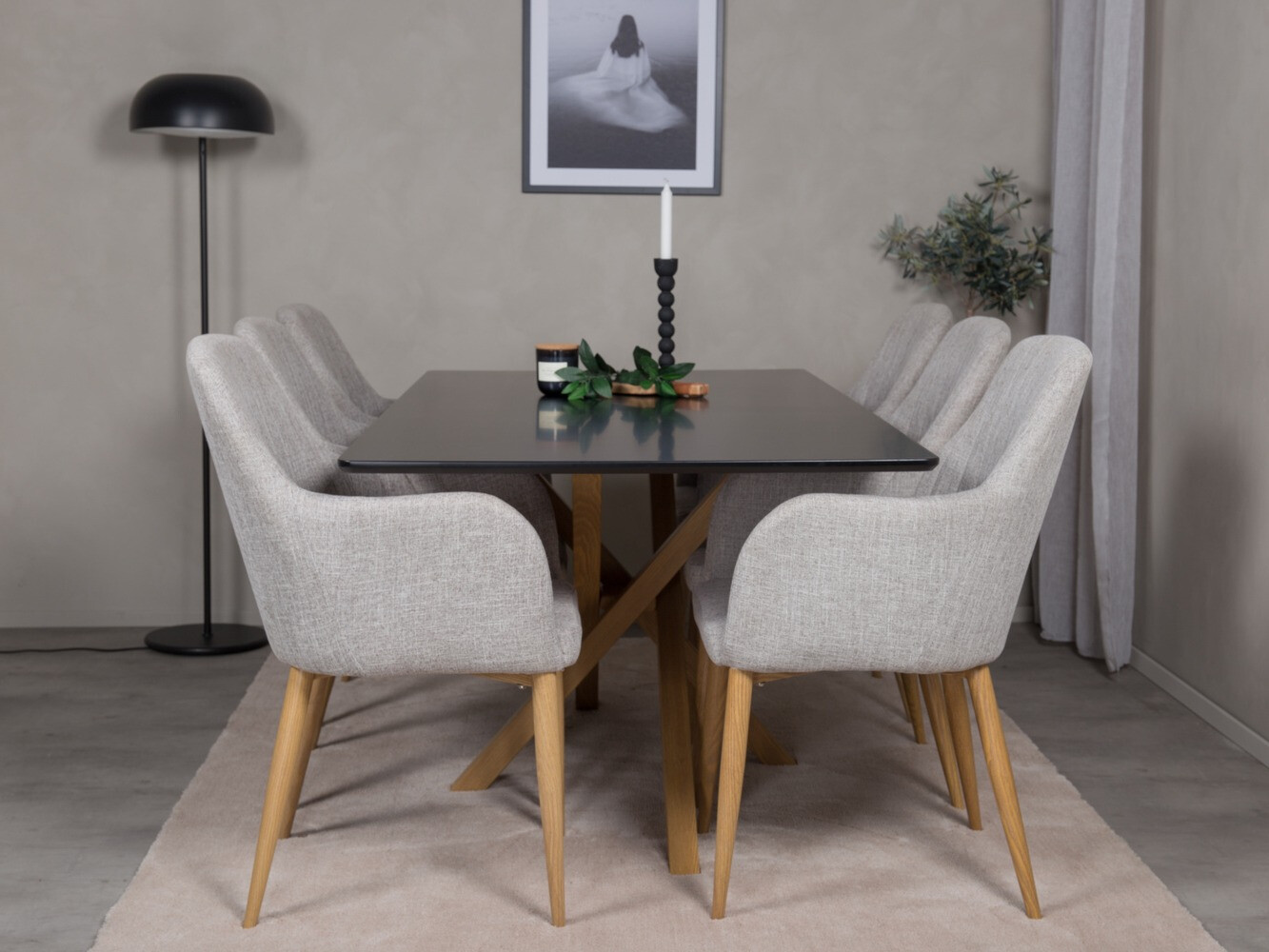 Conjunto para refeições Dallas 2068 (Cinzento claro + Carvalho)