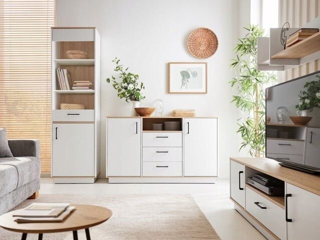 Cómoda Omaha T122 (Carvalho claro + Branco)