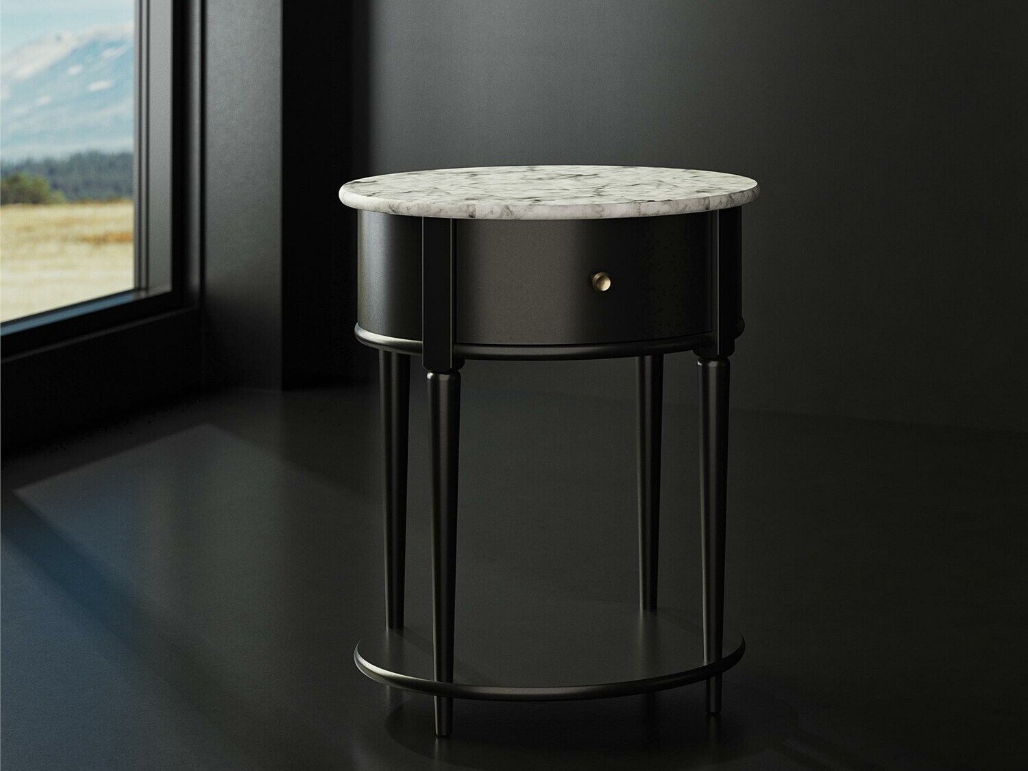 Mesa de apoio Tulsa 233 (Preto + Marmore branco)