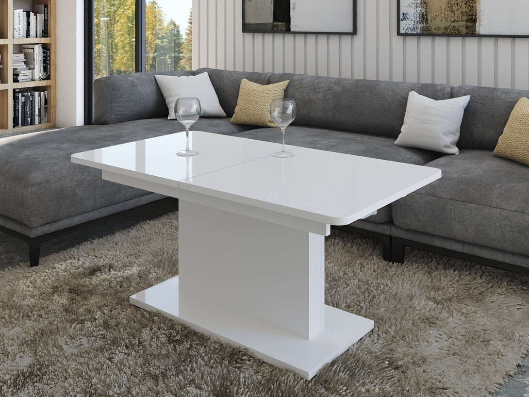 Transforming mesa de centro Ogden 158 (Branco brilhante + Branco)