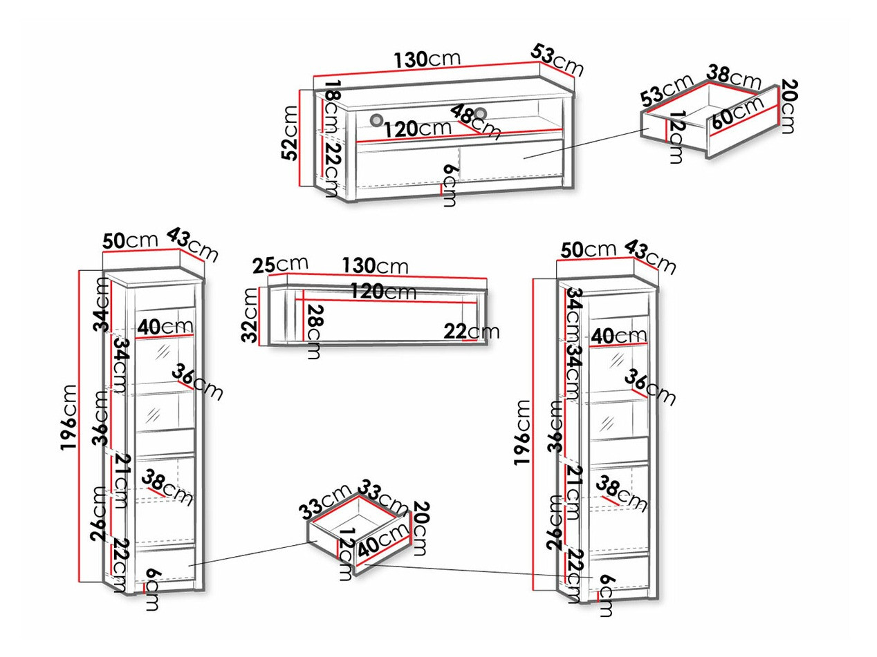 Conjunto para sala de estar Deldale 114 (Carvalho Artisan + Branco)