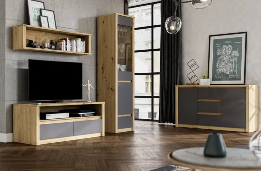Móvel de TV Deldale 103 (Carvalho Artisan + Cinzento)