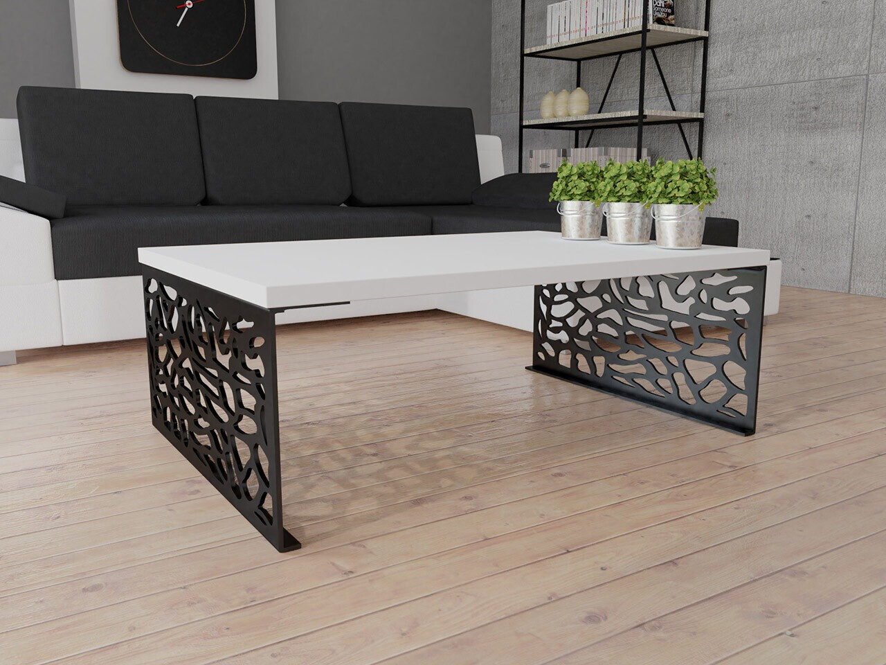 Mesa de centro Germantown 107 (Branco brilhante + Preto matte)