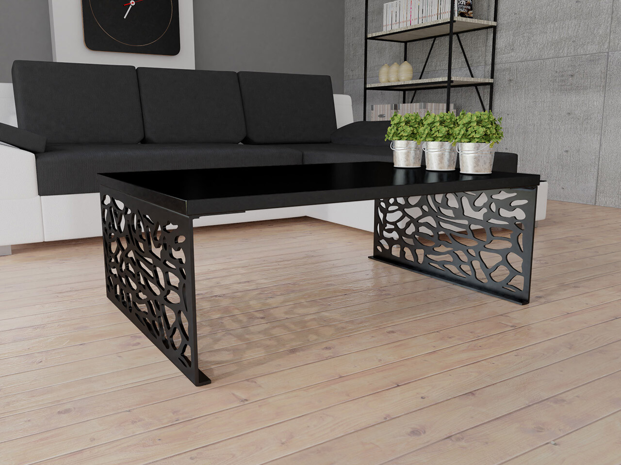 Mesa de centro Germantown 107 (Preto brilhante + Preto matte)