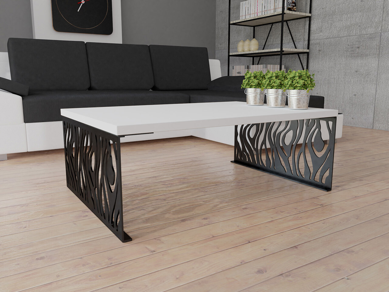 Mesa de centro Germantown 108 (Branco brilhante + Preto matte)