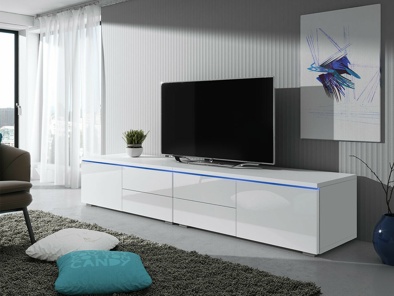 Móvel de TV Hortus (Branco + Branco brilhante)