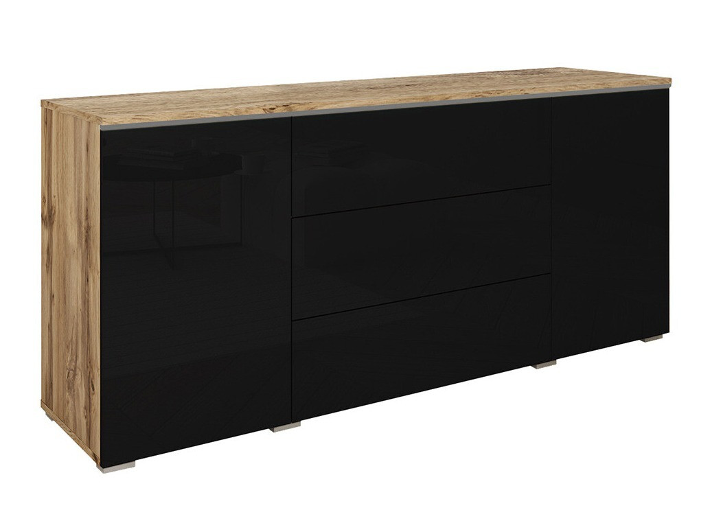 Cómoda Mirfivo 102 (Carvalho wotan + Preto brilhante)