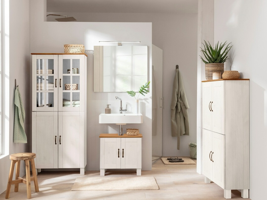 Armário colocado para casa de banho Denton 1433 (Branco + Carvalho de mel)