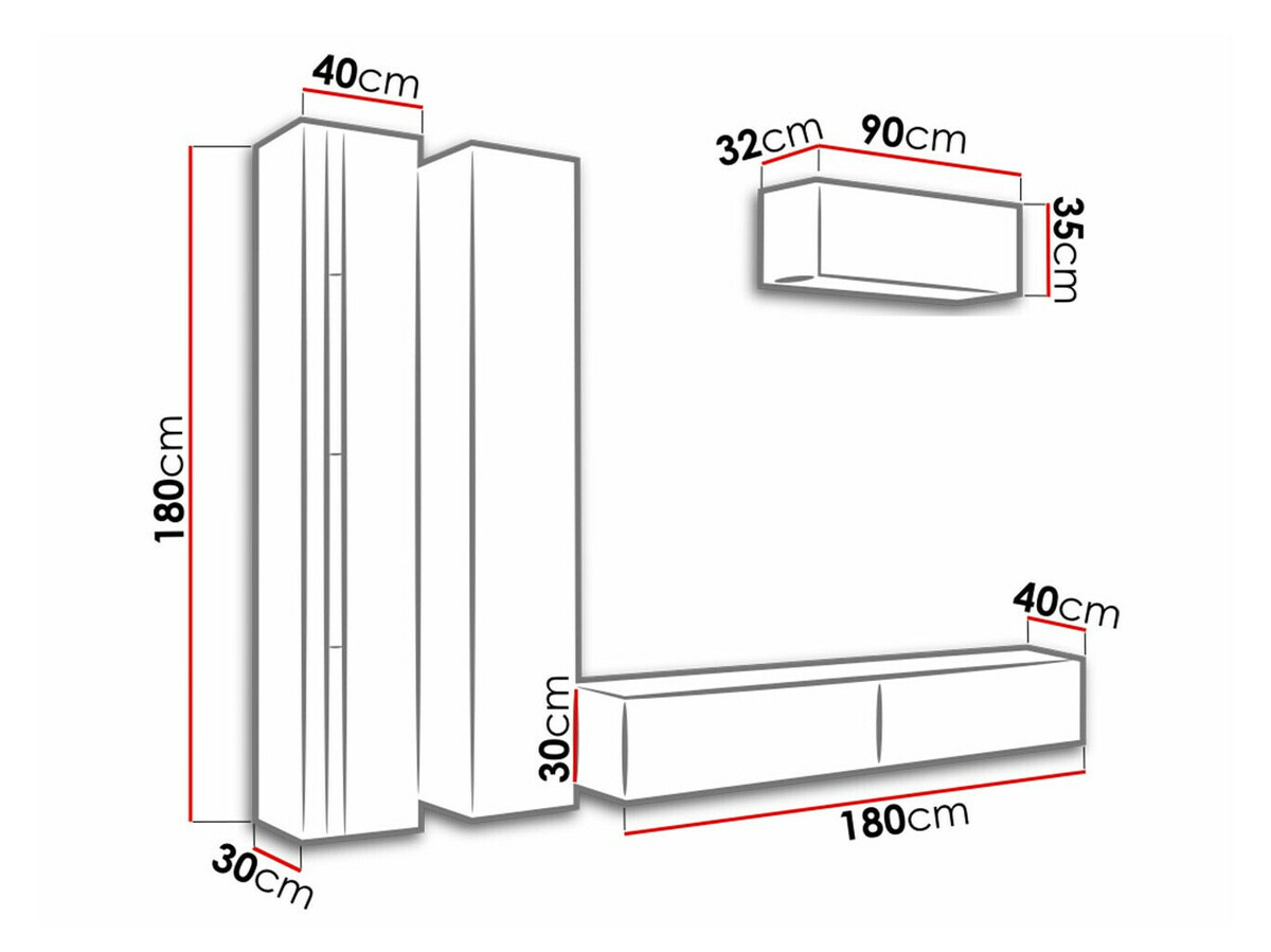 Conjunto para sala de estar Venenou 136 (Branco + Branco brilhante)