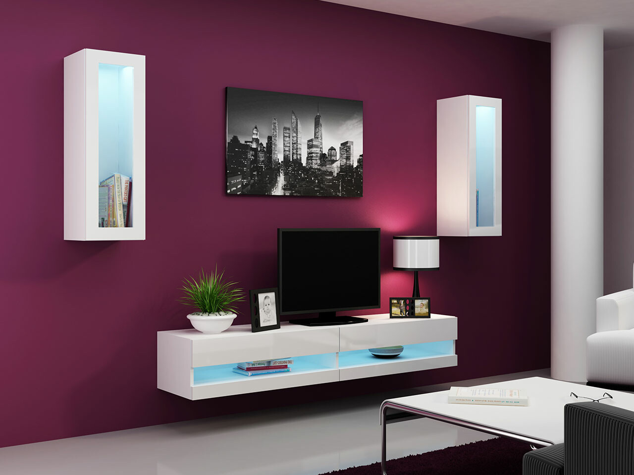 Conjunto para sala de estar Comfivo 211 (Branco + Branco brilhante)