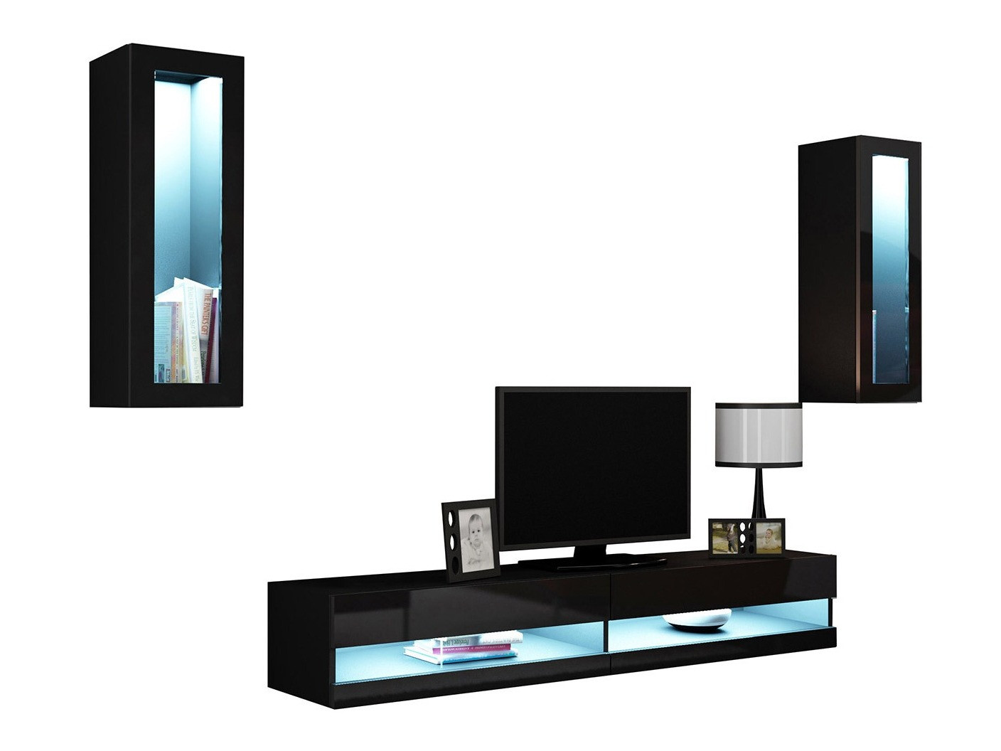 Conjunto para sala de estar Comfivo 211 (Preto + Preto brilhante)