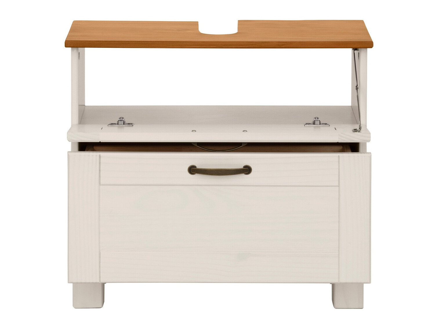 Armário com lavatório de apoio próprio para casa de banho Ophlevu 102 (Branco + Carvalho de mel)