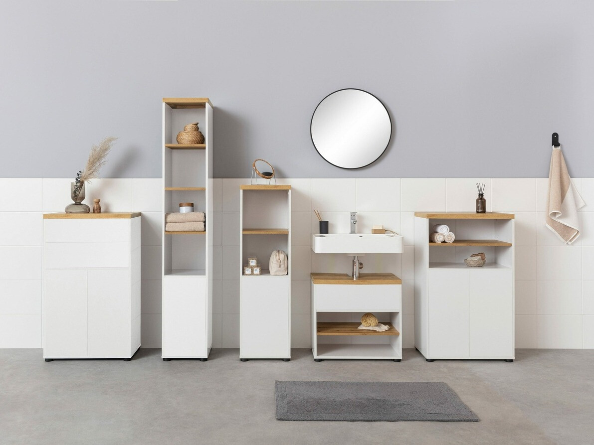 Armário colocado para casa de banho Denton 826 (Branco + Carvalho)