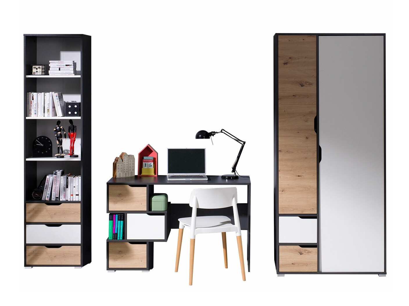 Conjunto de mobiliário Providence H118 (Branco + Grafite + Carvalho Artisan)