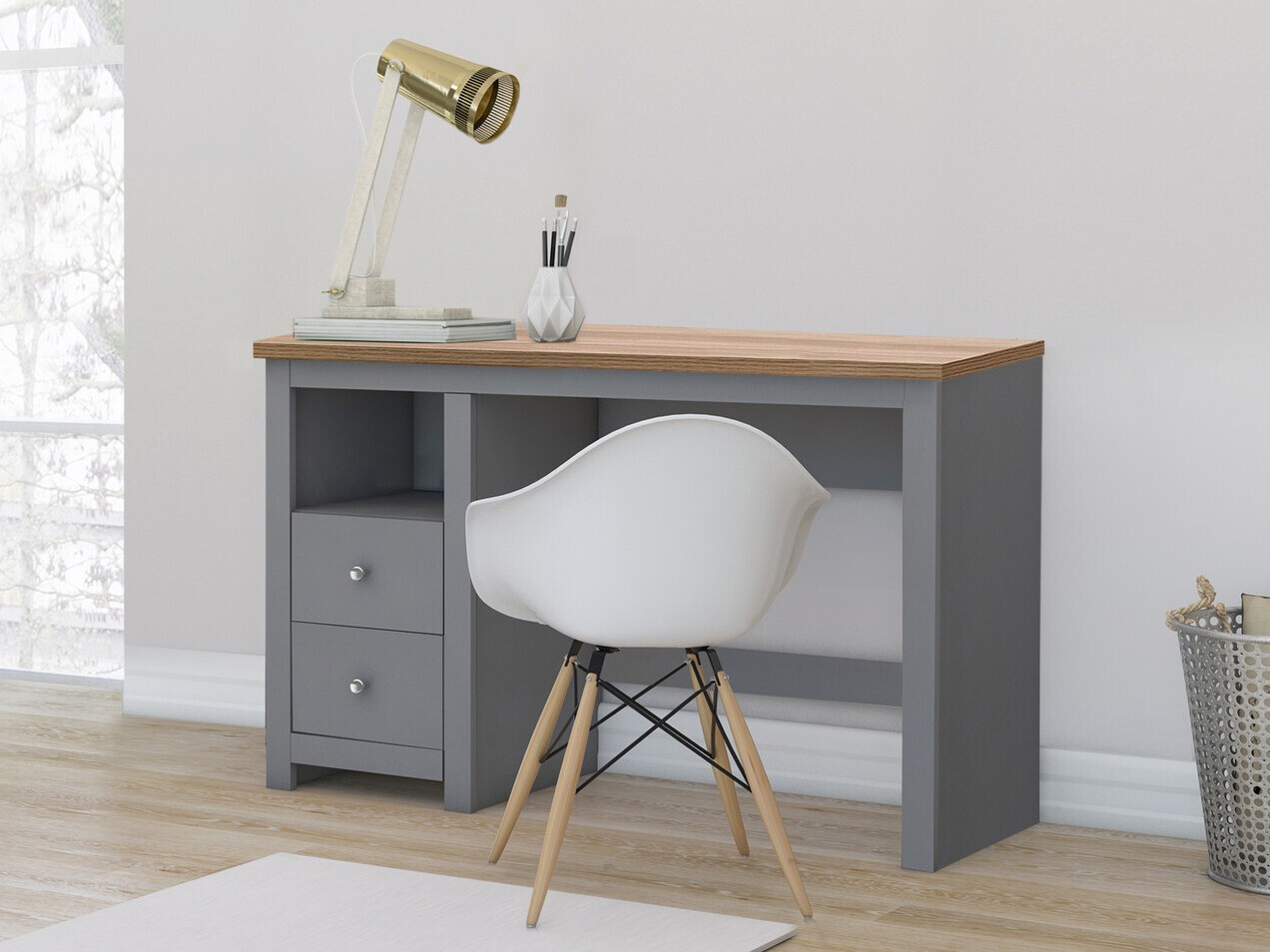 Mesa de escritório Denton D108 (Cinzento + Carvalho)