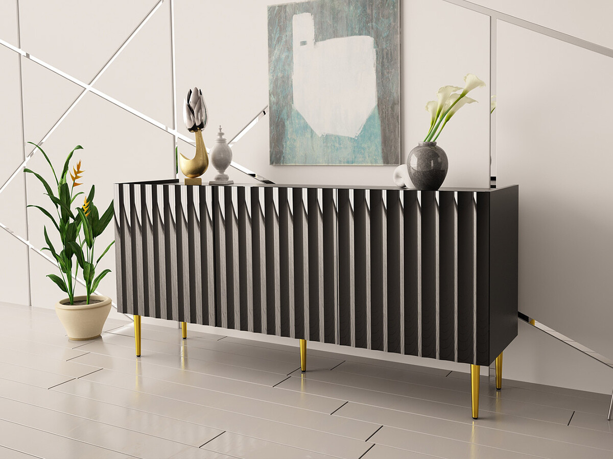 Aparador Merced B130 (Preto brilhante + Preto)