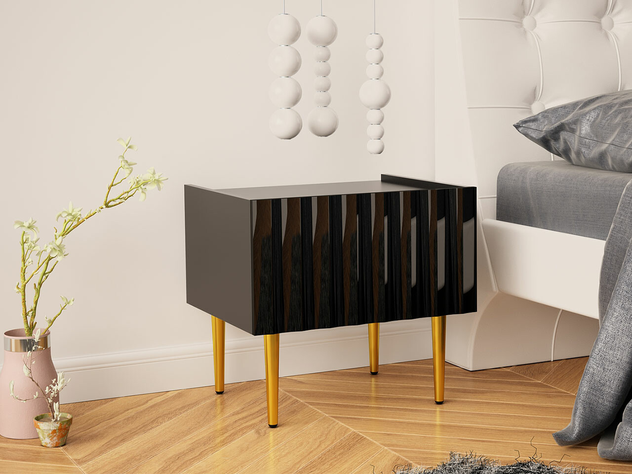 Mesa de cabeceira Amplexal (Preto brilhante + Preto)