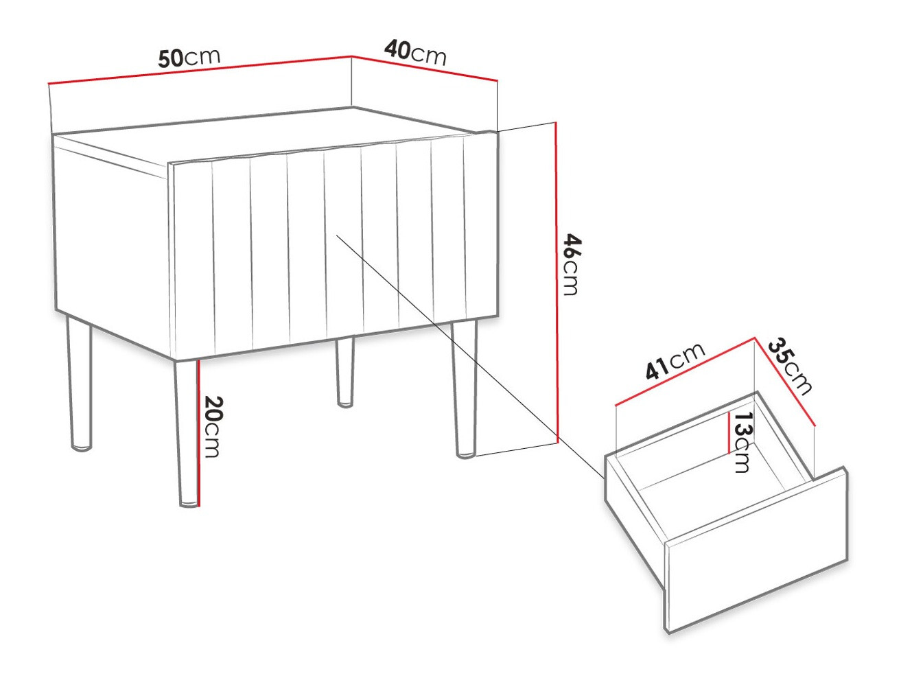 Mesa de cabeceira Amplexal (Preto brilhante + Preto)