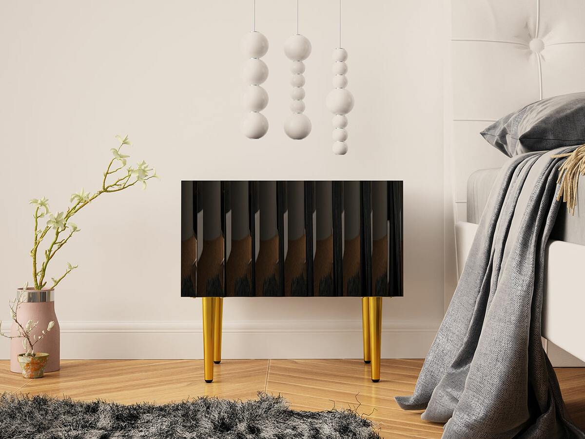 Mesa de cabeceira Amplexal (Preto brilhante + Preto)