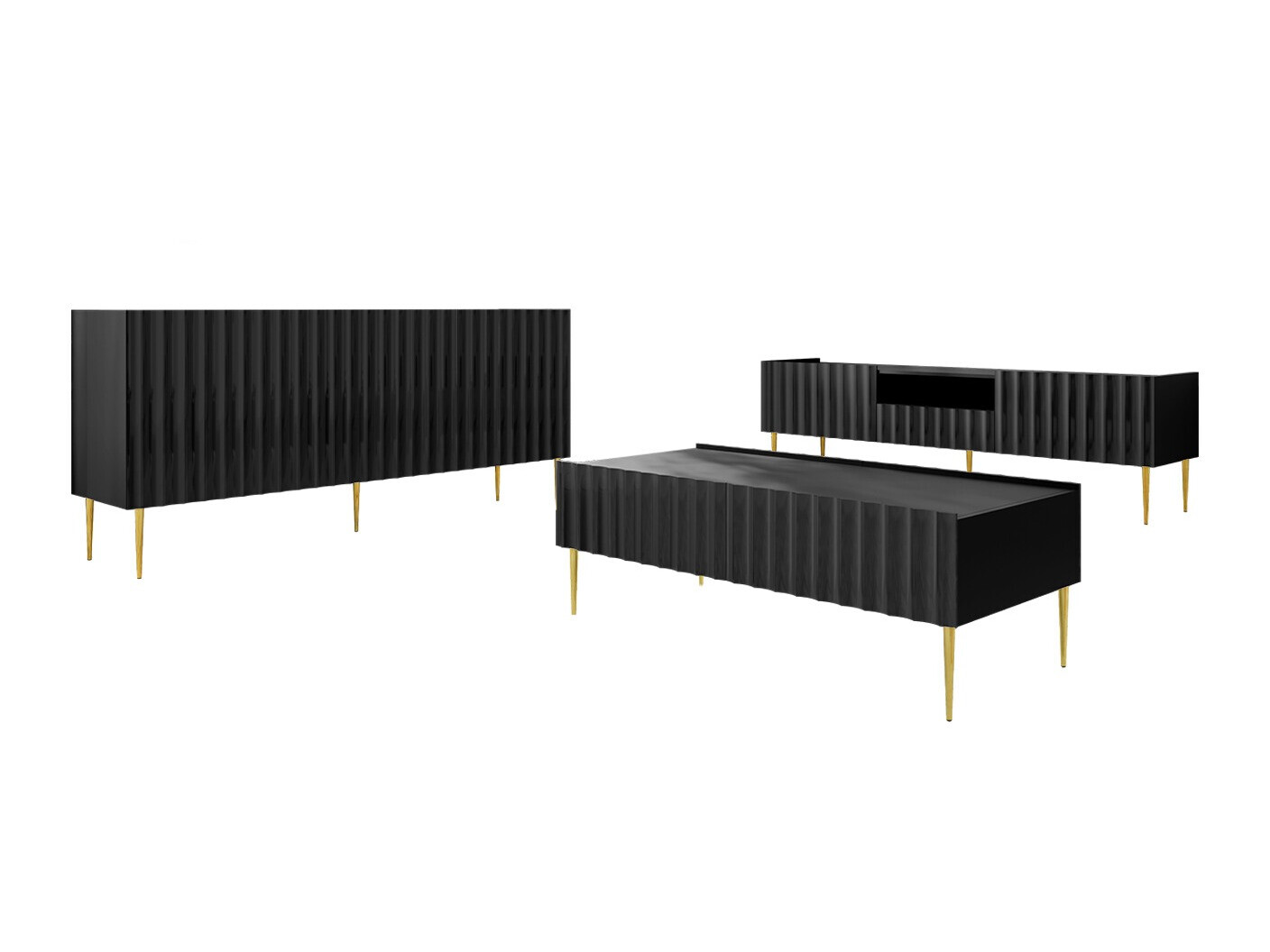 Conjunto para sala de estar Merced B131 (Preto brilhante + Preto)