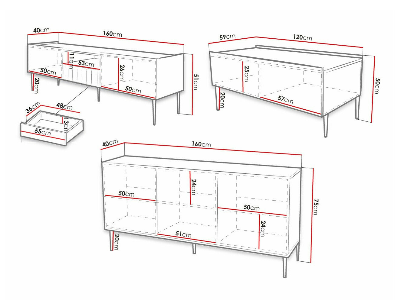 Conjunto para sala de estar Merced B131 (Preto brilhante + Preto)