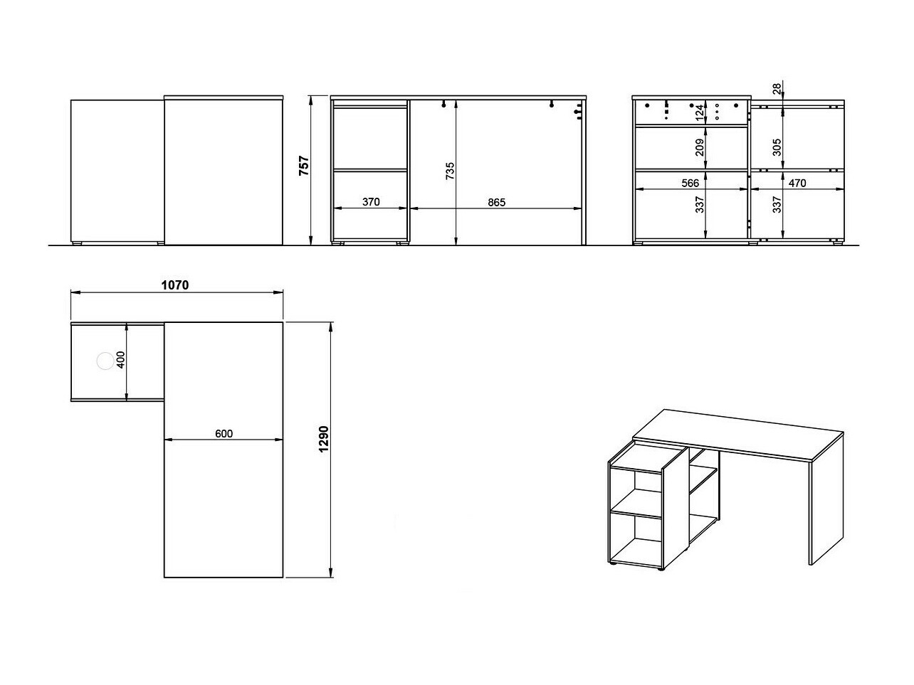 Mesa de escritório para cantos Sacramento 374
