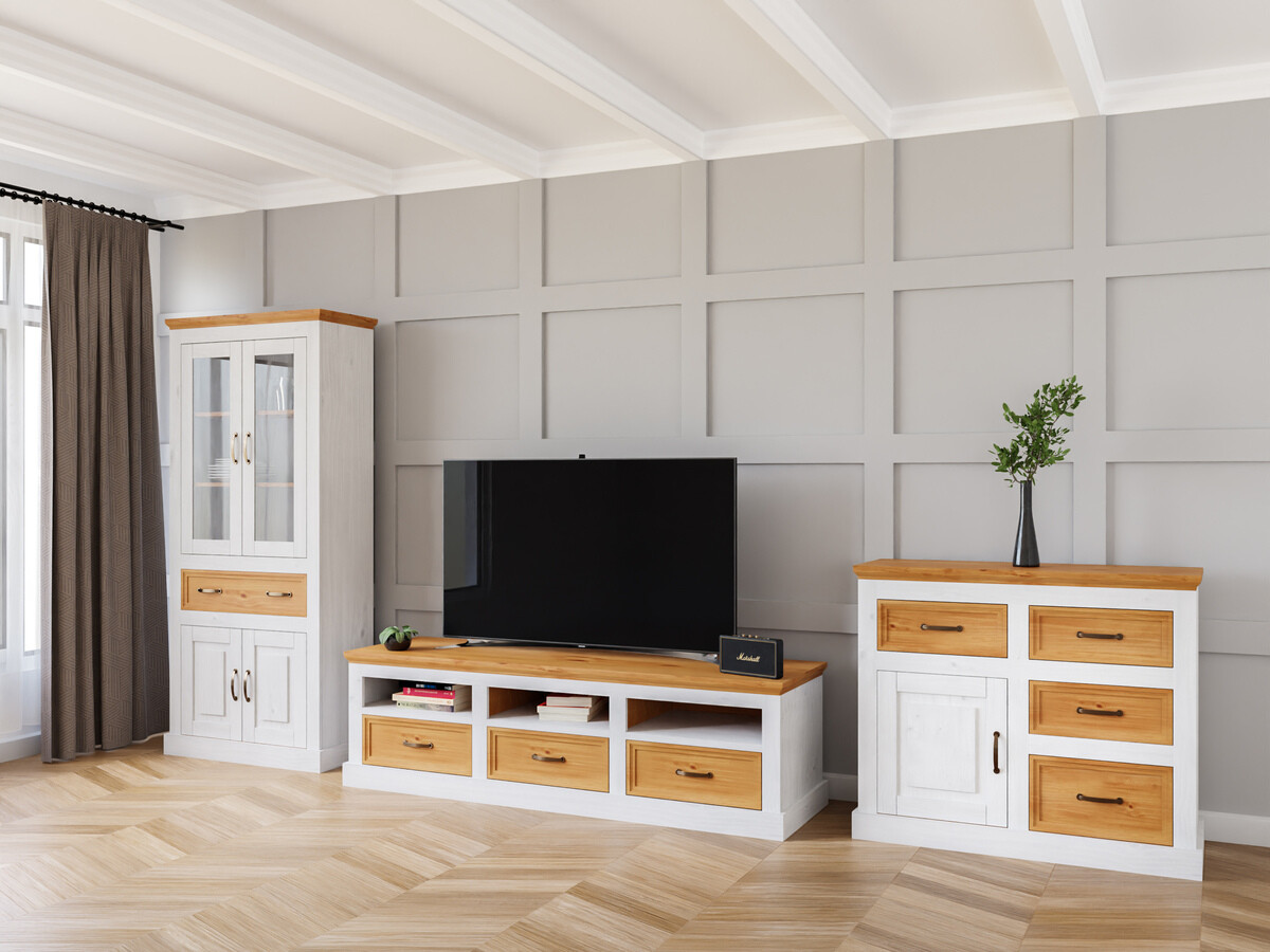 Conjunto para sala de estar Tolelio 115 (Branco + Pinheiro)