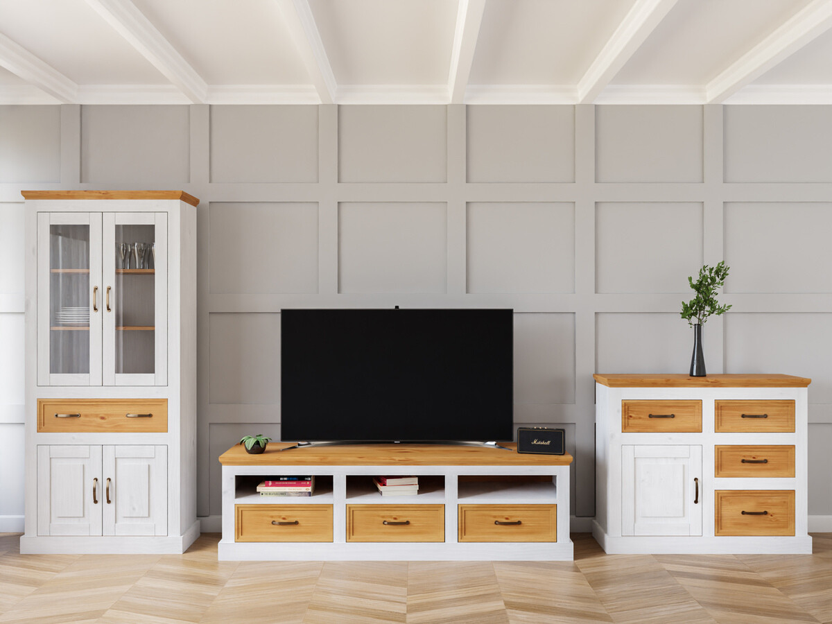 Conjunto para sala de estar Tolelio 115 (Branco + Pinheiro)