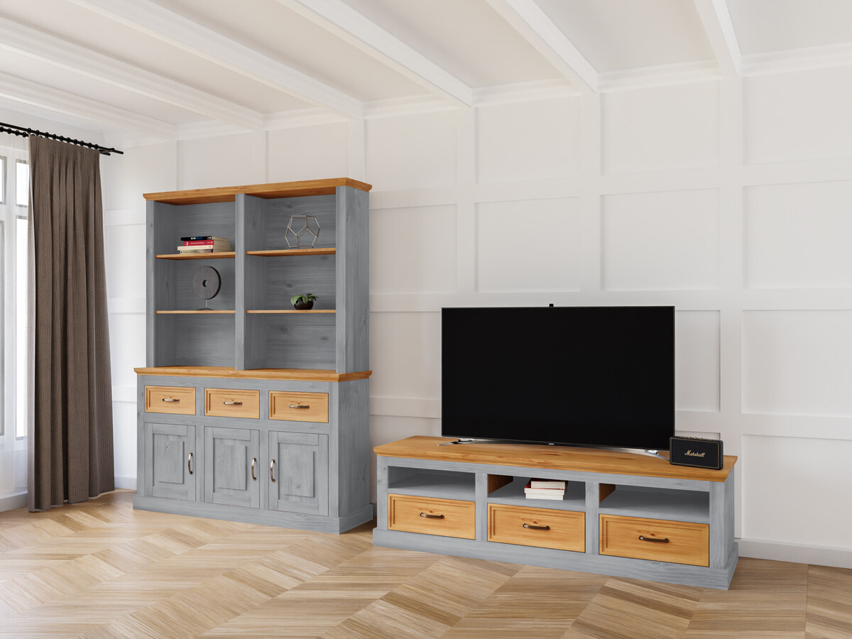 Conjunto para sala de estar Tolelio 117 (Pinheiro + Cinzento)