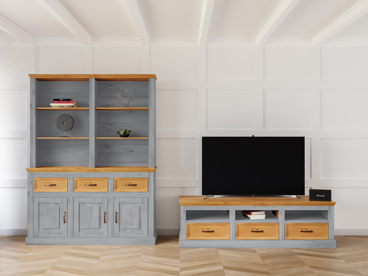 Conjunto para sala de estar Tolelio 117 (Pinheiro + Cinzento)