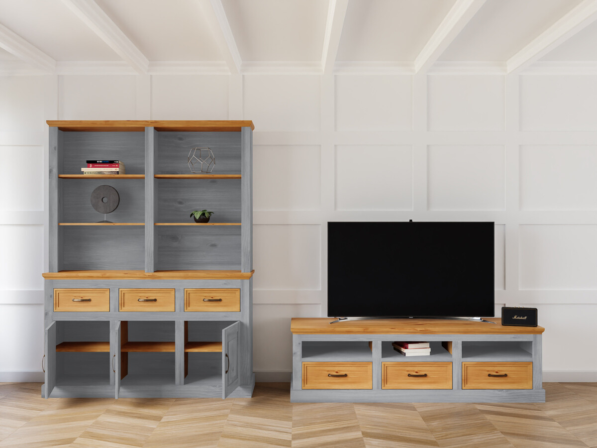 Conjunto para sala de estar Tolelio 117 (Pinheiro + Cinzento)