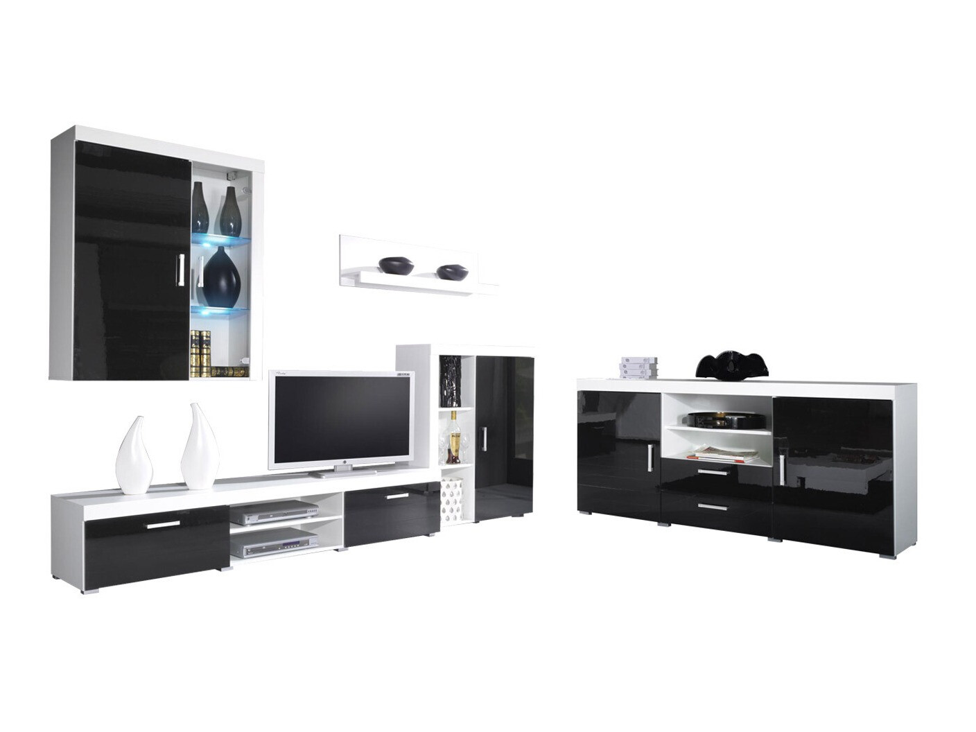 Conjunto para sala de estar Odebeli 107 (Branco + Preto brilhante)