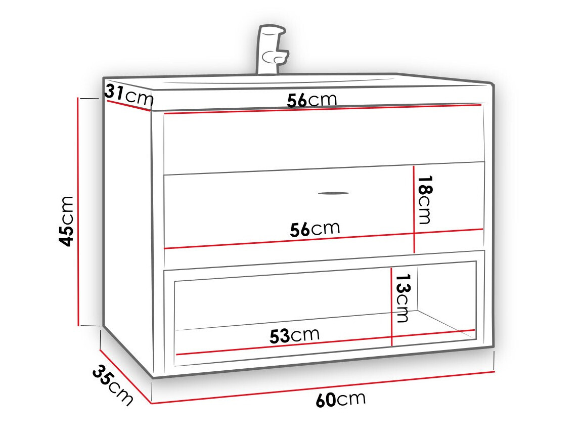 Armário suspenso para casa de banho para lavatório Velum (Carvalho Artisan + Preto)