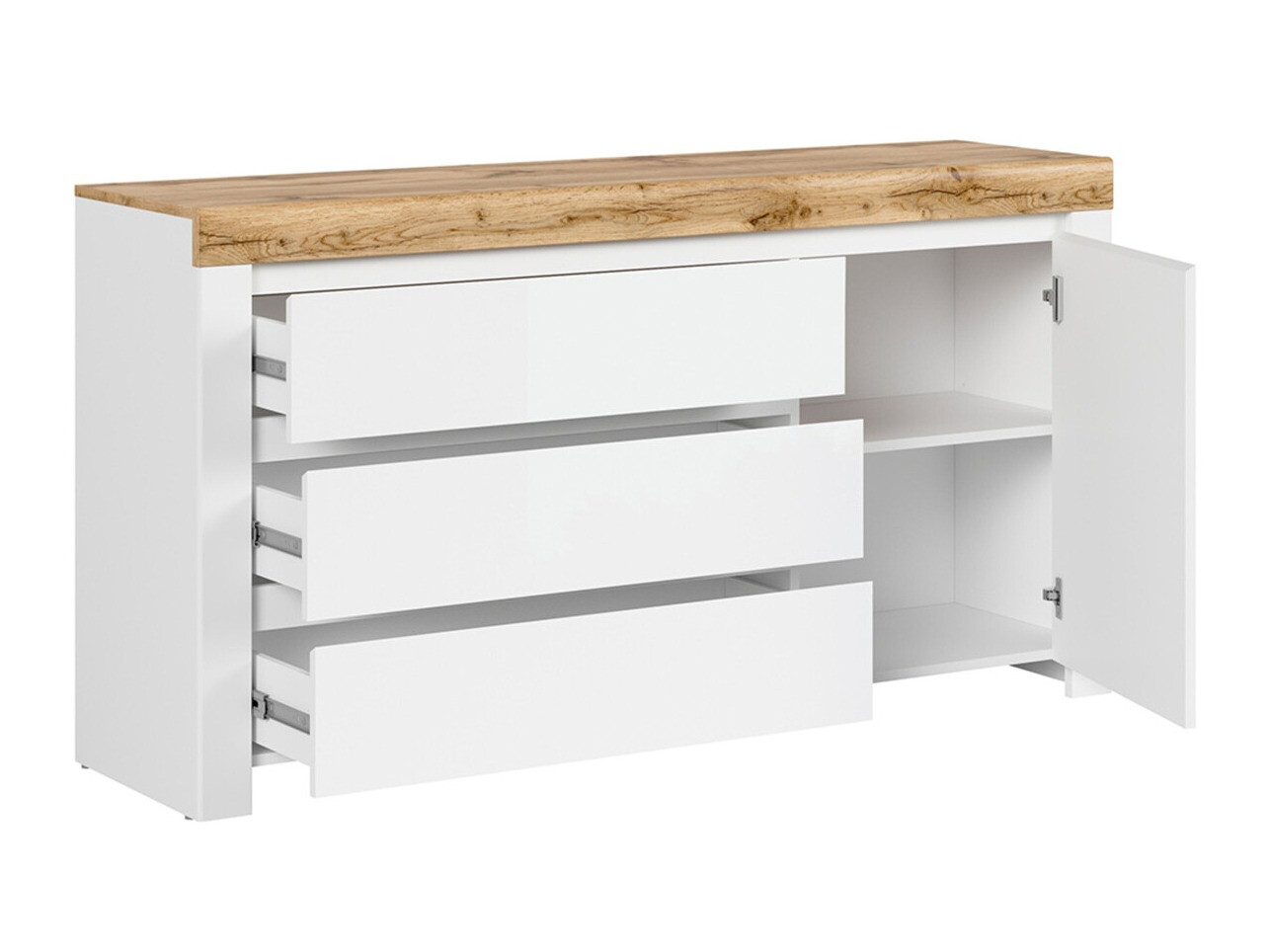 Cómoda Sonsoru 100 (Branco + Branco brilhante + Carvalho wotan)