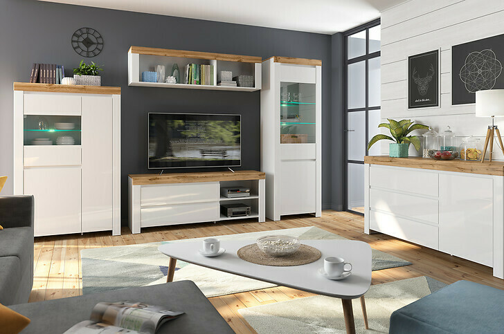 Cómoda Sonsoru 100 (Branco + Branco brilhante + Carvalho wotan)