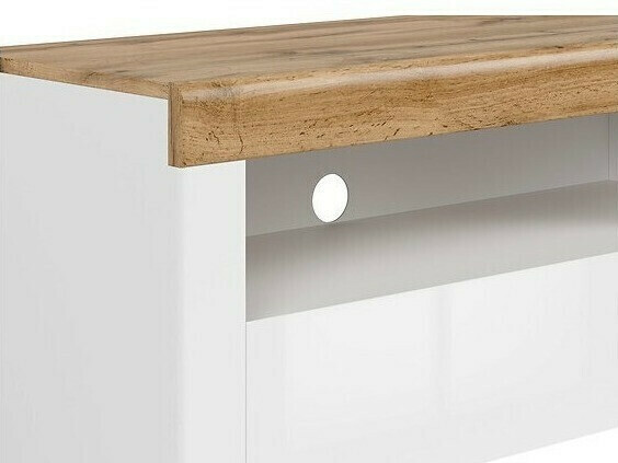 Móvel de TV Sonsoru 107 (Branco + Branco brilhante + Carvalho wotan)